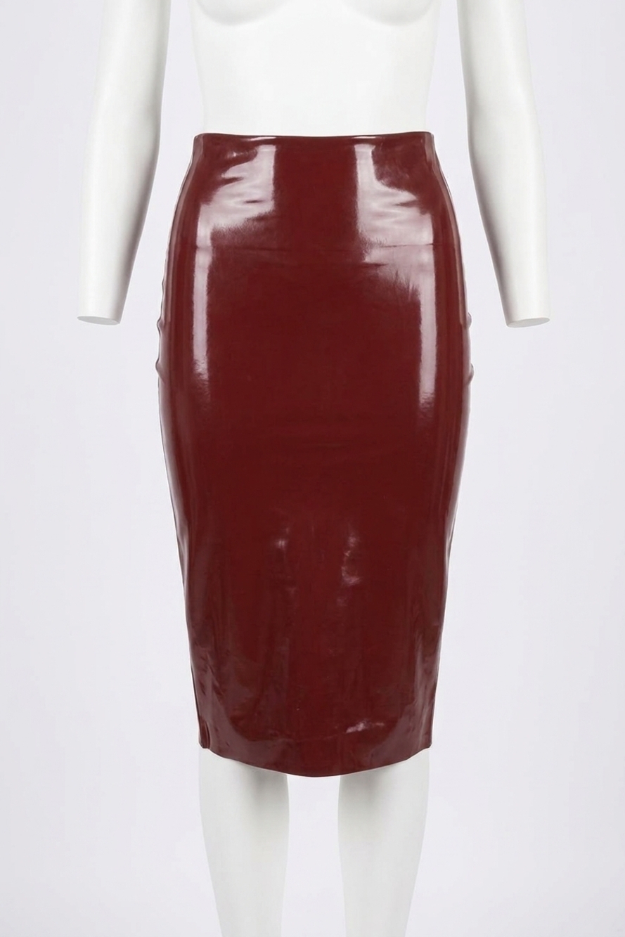 NEW COMMANDO faux patent leather midi skirt in sienna